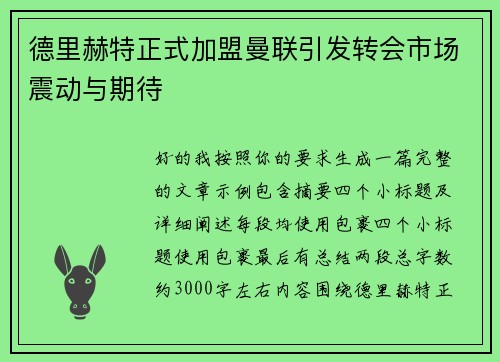 德里赫特正式加盟曼联引发转会市场震动与期待